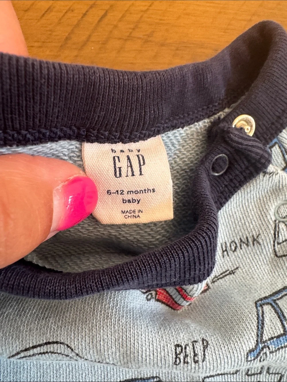 GAP Light Blue Car-Print Footie with Navy Pocket